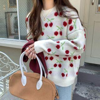 Cherry Print Knit Sweater