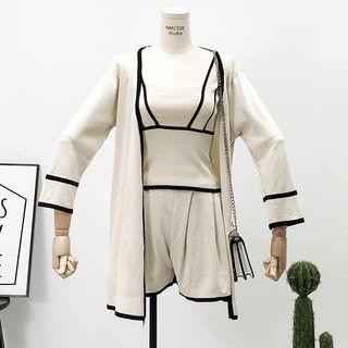 Set: Open-front Light Knit Cardigan + Pleated Skort + Camisole Top