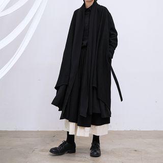 Mesh Overlay Open-front Long Jacket Black - One Size