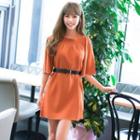 3/4-sleeve Off-shoulder Plain Dress
