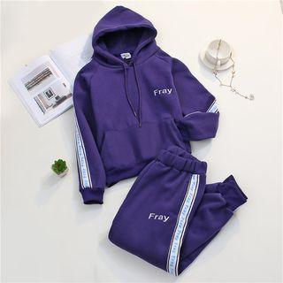 Set: Contrast-trim Hooded Top + Pants