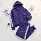 Set: Contrast-trim Hooded Top + Pants