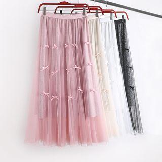 Bow Midi A-line Mesh Skirt