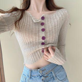 Lightweight Button-down Crop Knit Top