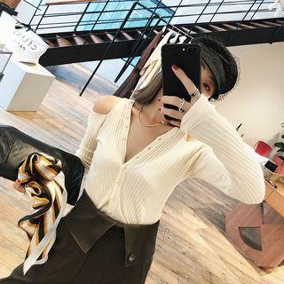 Cold-shoulder Rib-knit Cardigan