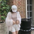 Open-front Balloon-sleeve Furry Cardigan