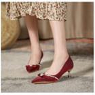 Flared Heel Faux Pearl Pointed Pumps