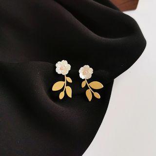 Flower Alloy Earring 1 Pair - S925 Silver - White & Gold - One Size