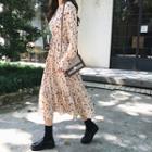Ruffled Hem V-neck Floral Print Dress As Shown In Figure - One Size