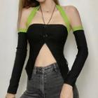 Two-tone Halter Top With Arm Sleeves
