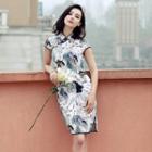 Short-sleeve Printed Slit-side Cheongsam