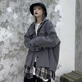 Plaid Panel Reversible Button Jacket