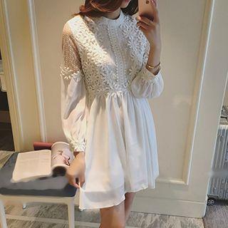 Lace Panel Chiffon Shirtdress