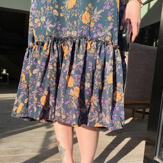 Set: Long-sleeve Mock Neck Top + Strappy Floral Midi Dress
