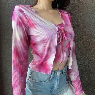 Set: Tie-dye Tube Top + Tie-front Cardigan