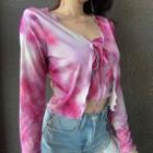 Set: Tie-dye Tube Top + Tie-front Cardigan