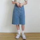 Raw-hem Midi Denim Skirt