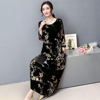 Printed Velvet A-line Maxi Dress