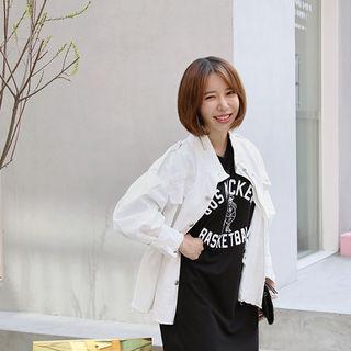 Drawstring-waist Fringed-trim Parka