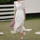 Set: Short-sleeve Tiered A-line Midi Dress + Slipdress