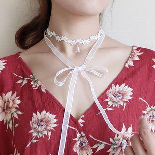 Lace Layered Tie Choker White - One Size