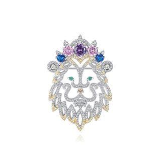 Fashion Creative Hollow Lion Brooch With Colorful Cubic Zirconia Silver - One Size