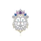 Fashion Creative Hollow Lion Brooch With Colorful Cubic Zirconia Silver - One Size