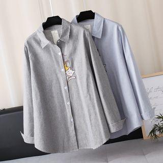 Long Sleeve Cute Cats Embellished Plus Size Shirt