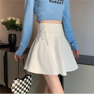 High Waist Lace Up Mini A-line Skirt