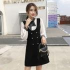 Puff-sleeve Top / Double Breasted Pinafore Dress