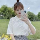 Short-sleeve Knot Button Top White - One Size