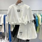 Set: Short-sleeve Cropped T-shirt + Lettering Patch Sweatshorts