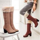 Chunky-heel Paneled Lace-up High Boots