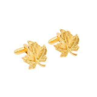 Fashionable Elegant Plated Gold Leaf Cufflinks Golden - One Size