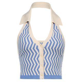 Sleeveless Collared Single-breasted Knit Top