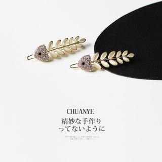 Fish Bone Cat Eye Stone Hair Clip 2 - Gold - One Size