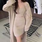 Long-sleeve Knit Coat / Sleeveless Halter Top / Knit Skirt