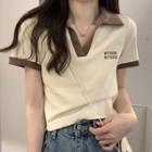 Letter Embroidered Cropped Polo Shirt