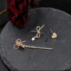Set Of 3: Alloy Bow / Heart / Rhinestone Earring (assorted Designs) As Shown In Figure - One Size