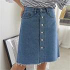 Button-front Denim A-line Skirt