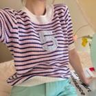 Short-sleeve Striped T-shirt Striped - Pink - One Size