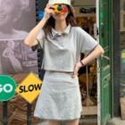Set: Short-sleeve Cropped Polo Shirt + Mini A-line Skirt