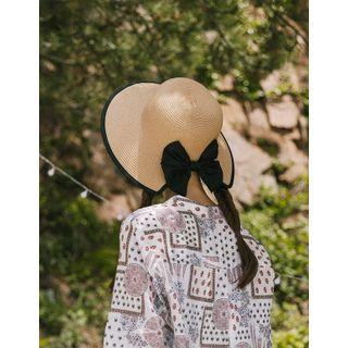 Bow-back Raffia Hat Beige - One Size