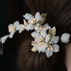 Flower Mesh Hair Stick 1pc - White & Beige - One Size