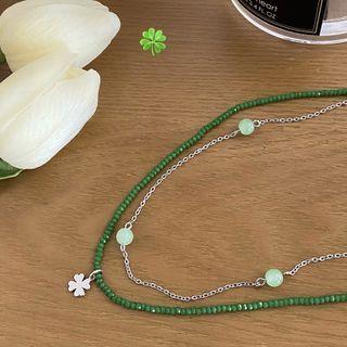 Clover Pendant Layered Faux Crystal Choker Green - One Size