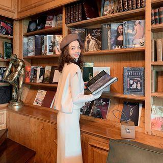 Long-sleeve Knit Top / Turtleneck Knit Vest / Straight Cut Midi Skirt