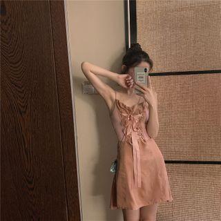 Spaghetti Strap Mini Lace-up Dress