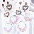 Non Matching Rhinestone Heart / Iridescent Disc Hoop Earring