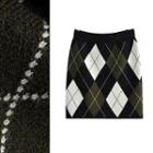 Argyle Knit Mini Skirt 9892 - Black & White & Army Green - One Size