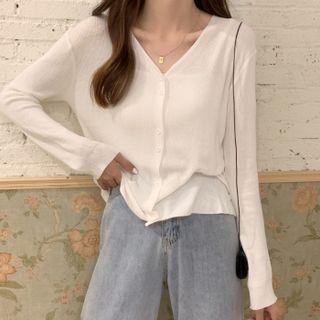 V Neck Plain Long Sleeve Knitted Cardigan